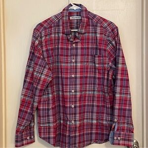 Tommy Bahama Shirt Mens Medium Plaid Button Down Long Sleeve Red Blue Multicolor